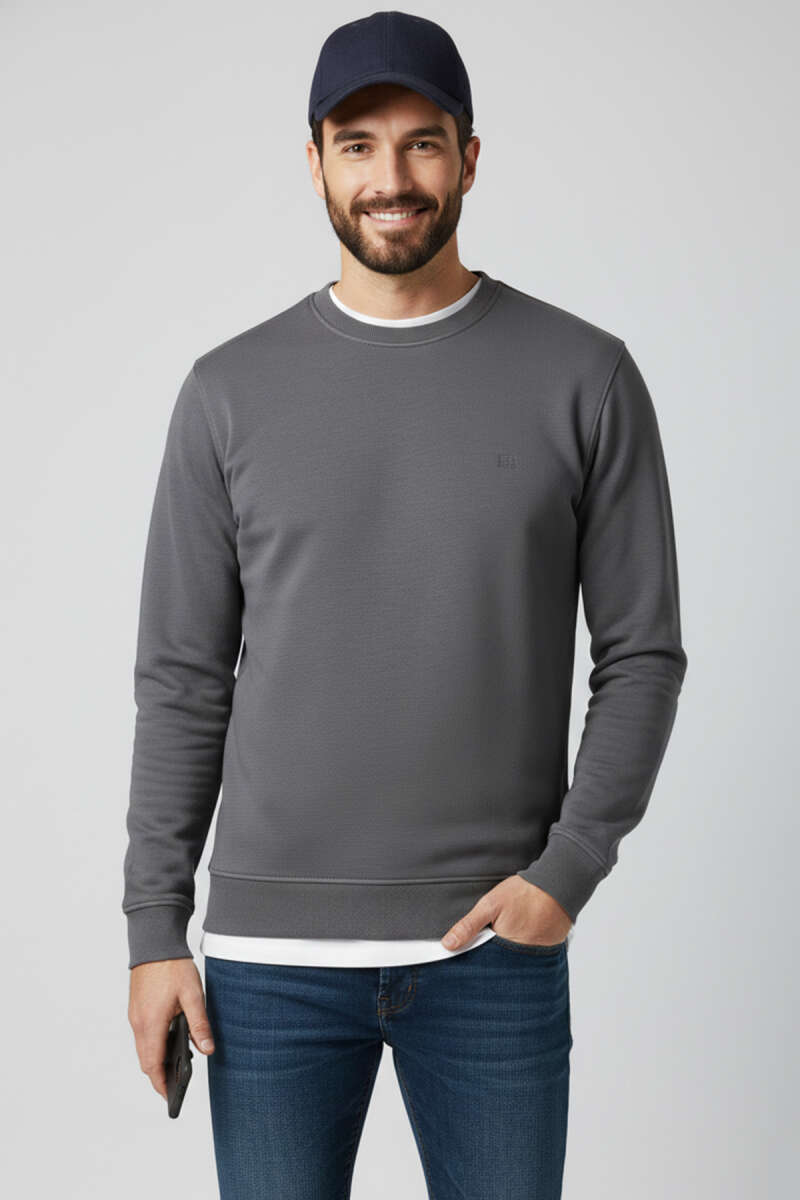 Bisiklet Yaka Manşetli Erkek Sweatshirt