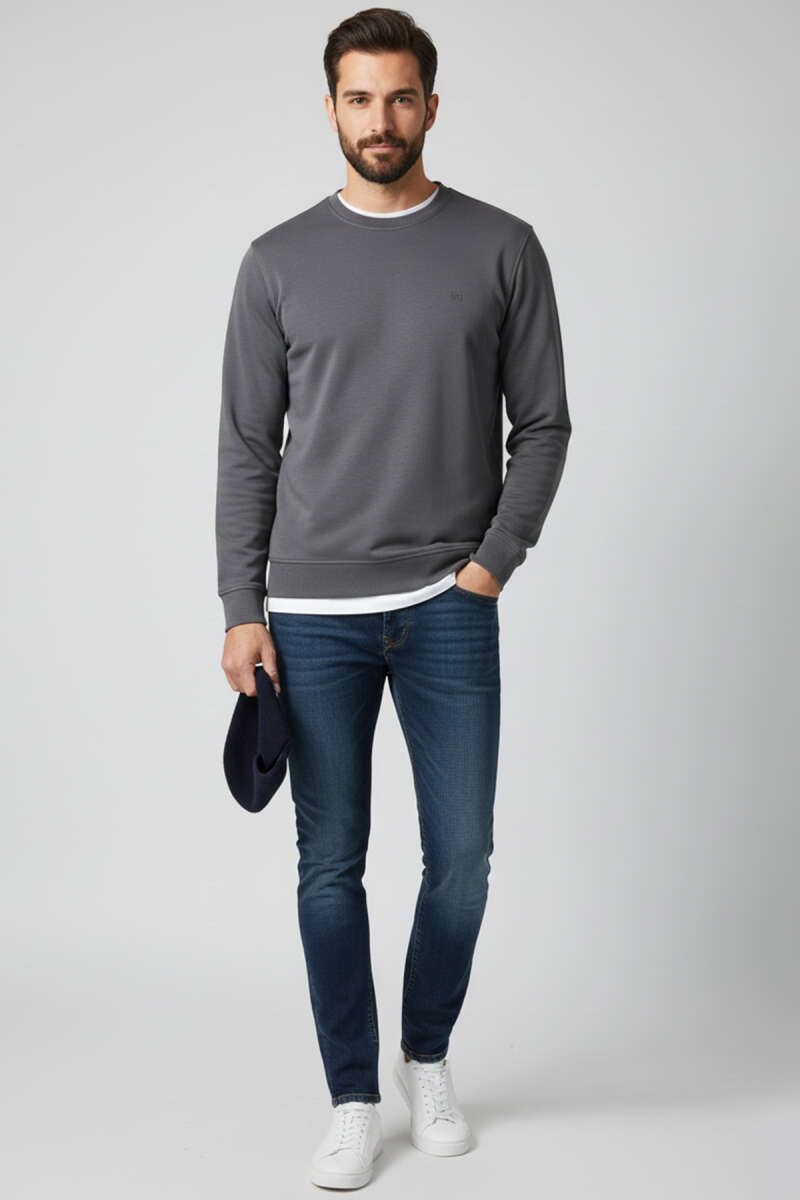 Bisiklet Yaka Manşetli Erkek Sweatshirt