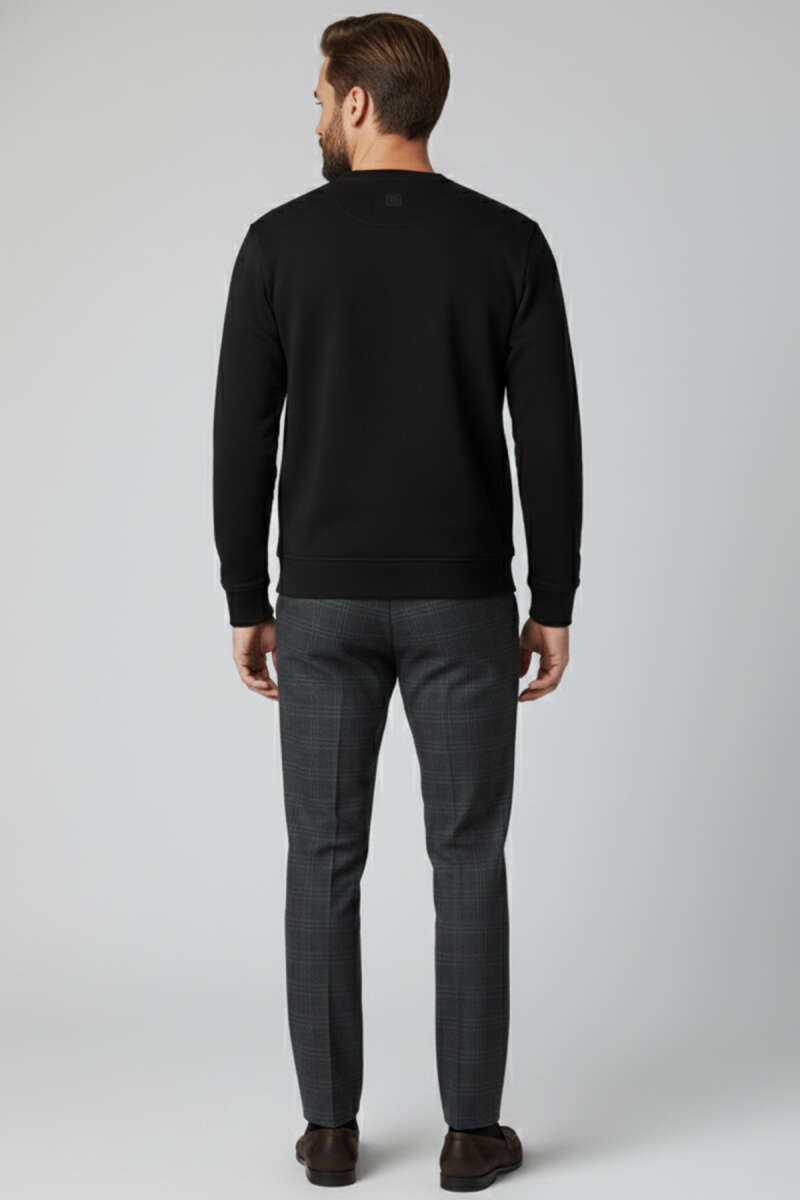 Bisiklet Yaka Manşetli Erkek Sweatshirt Siyah