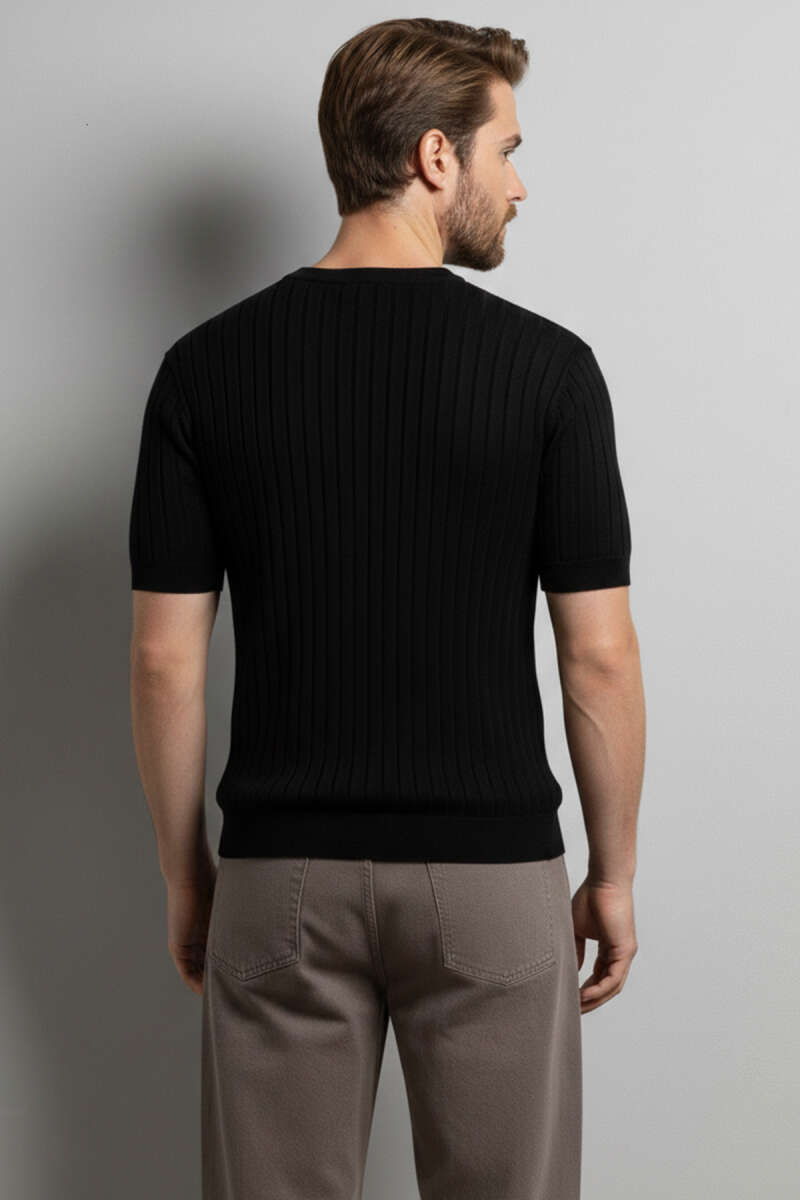 Bisiklet Yaka Merserize Erkek T-shirt Siyah