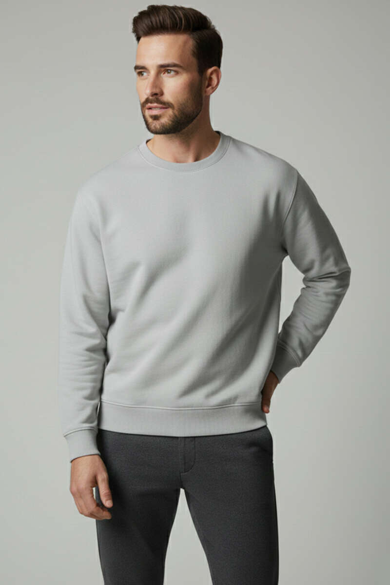 Bisiklet Yaka Selanik Erkek Sweatshirt Gri