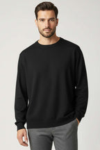 Bisiklet Yaka Selanik Erkek Sweatshirt Siyah