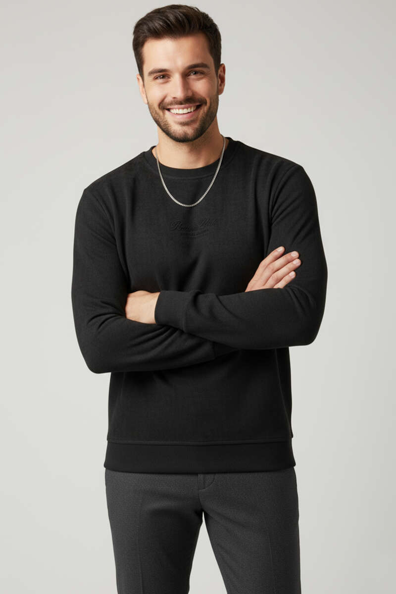 Bisiklet Yaka Süet Erkek Sweatshirt