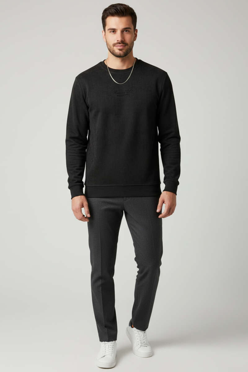 Bisiklet Yaka Süet Erkek Sweatshirt
