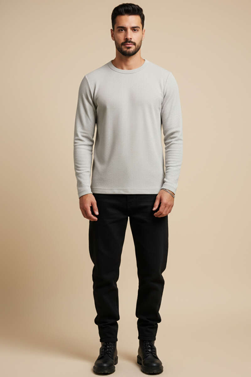 Bisiklet Yaka Waffle Erkek Sweatshirt