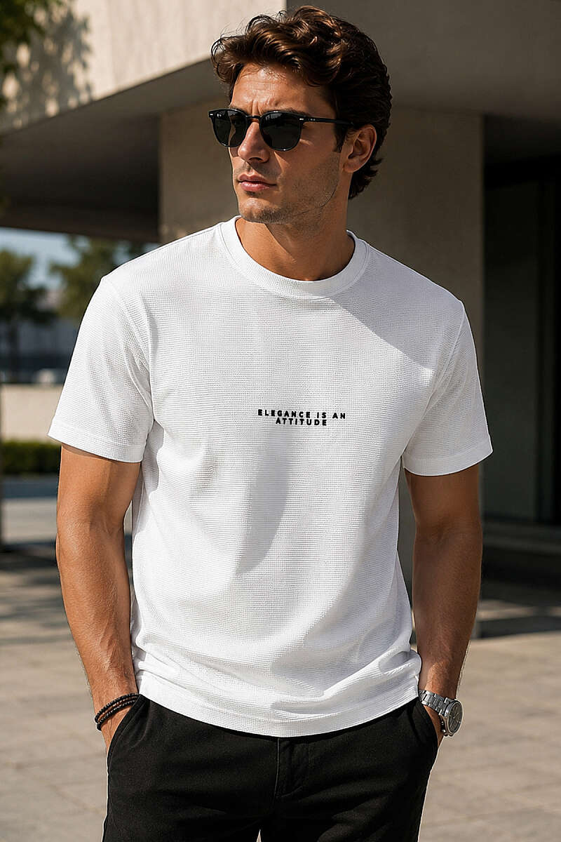 Bisiklet Yaka Waffle Kumaş Erkek T-shirt