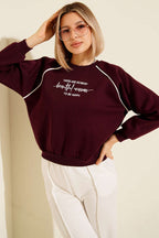 Biye Detaylı Baskılı Üç İplik Sweatshirt