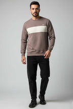 Blok Renkli Selanik Erkek Sweatshirt Vizon