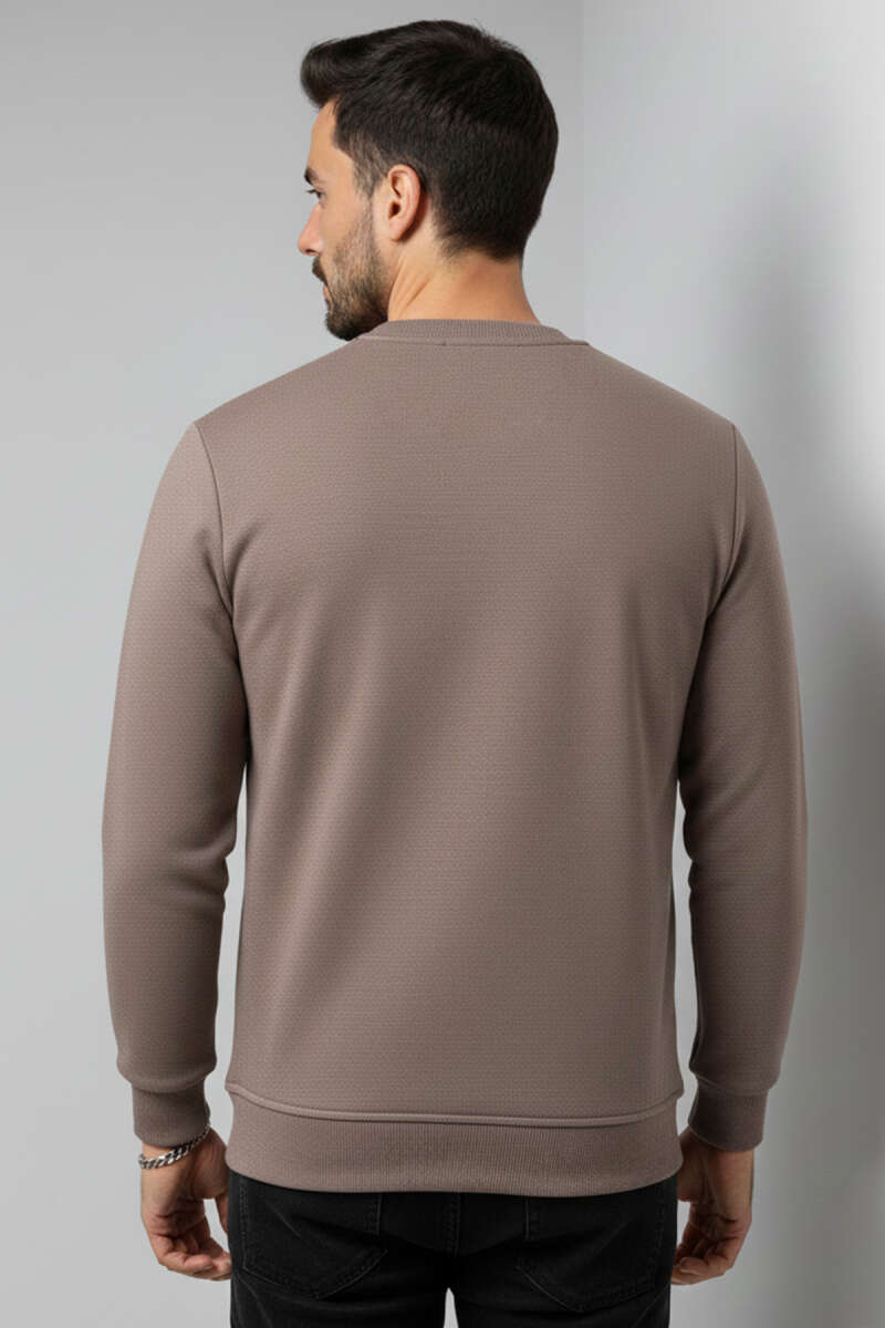 Blok Renkli Selanik Erkek Sweatshirt Vizon
