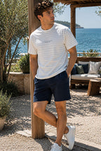 Blue Water Bridge Baskılı Çizgili Erkek T-shirt
