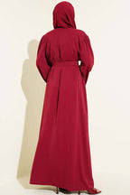 Boncuk İşlemeli Kuşaklı Abaya