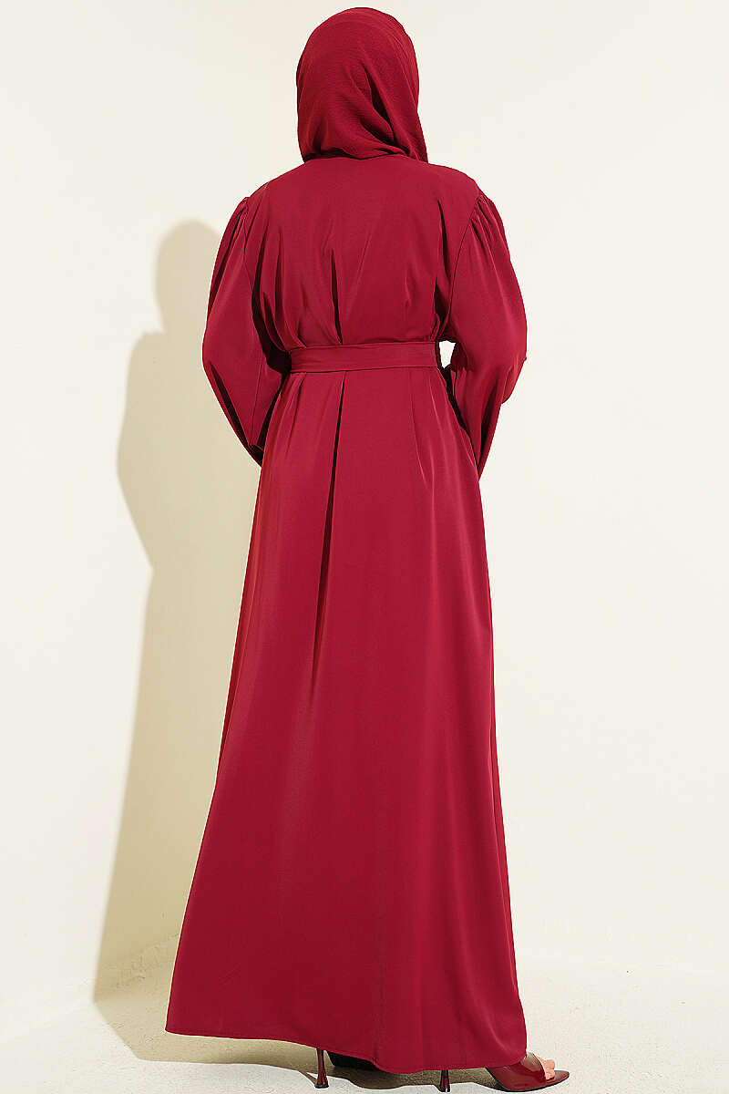 Boncuk İşlemeli Kuşaklı Abaya