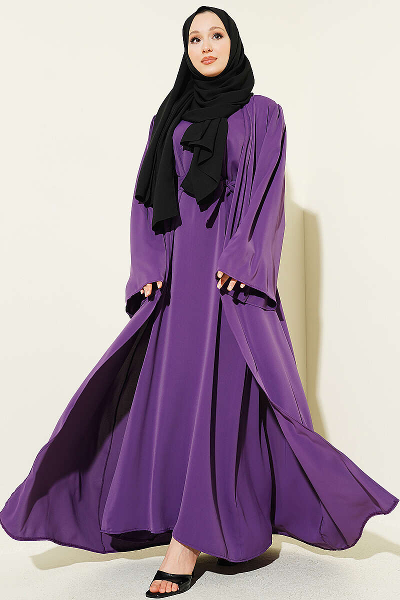 Boncuk İşlemeli Kuşaklı Abaya