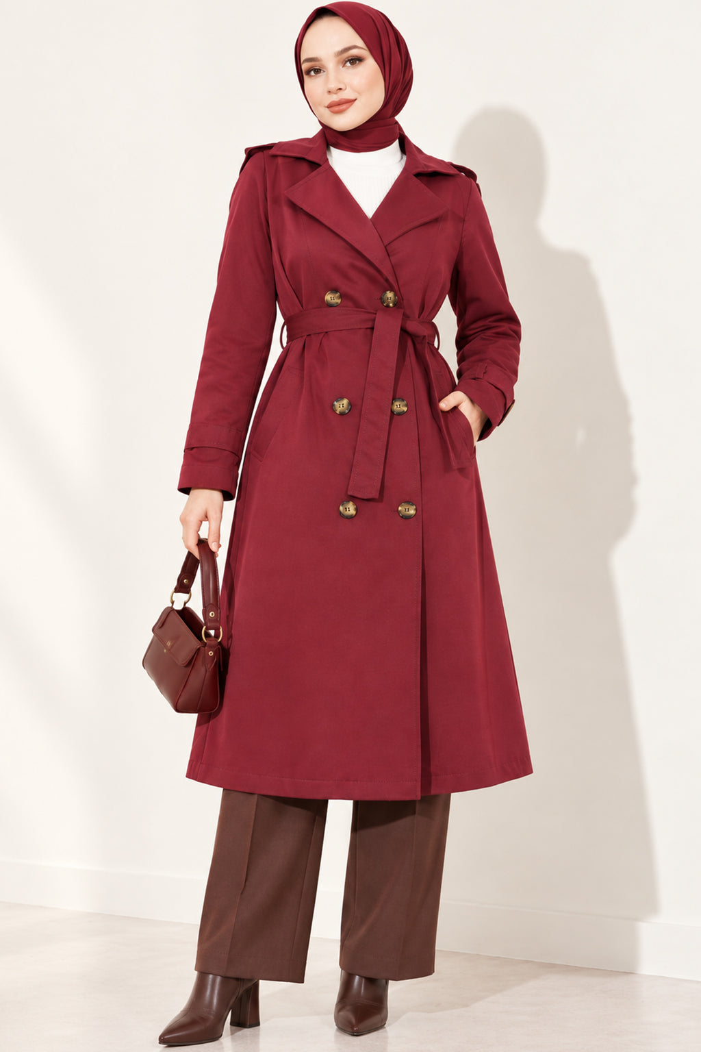 Doublebreasted Collar Trench Coat with Epaulettes