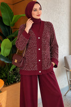 Buttoned Sequined Three-Piece Set Burgundy