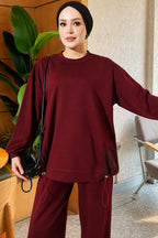 Hem Elastic Detail Two-Piece Set Burgundy