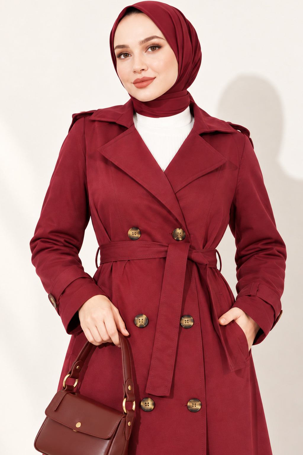 Doublebreasted Collar Trench Coat with Epaulettes
