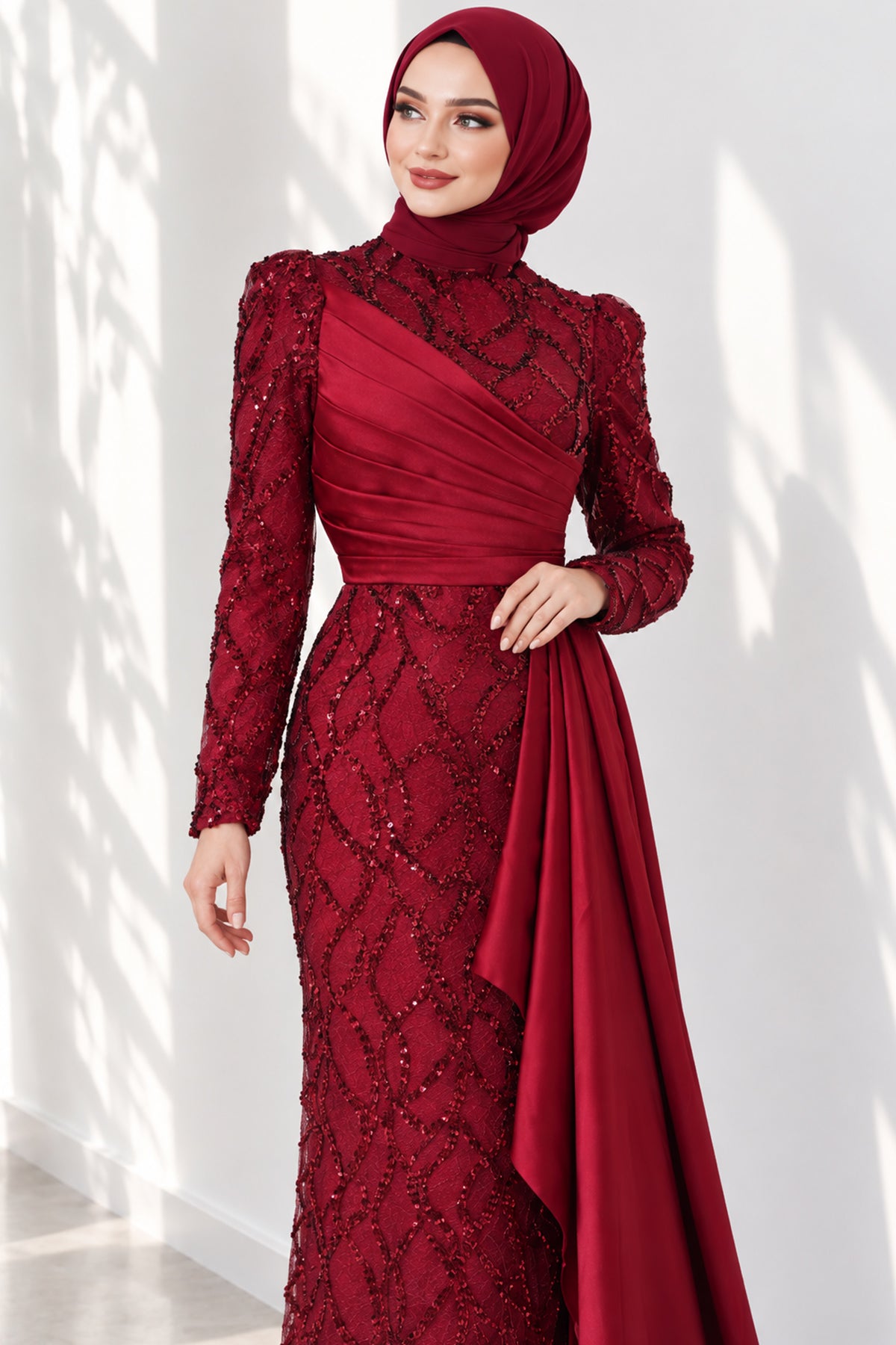 Draped, Beaded and Sequinned Evening Dress