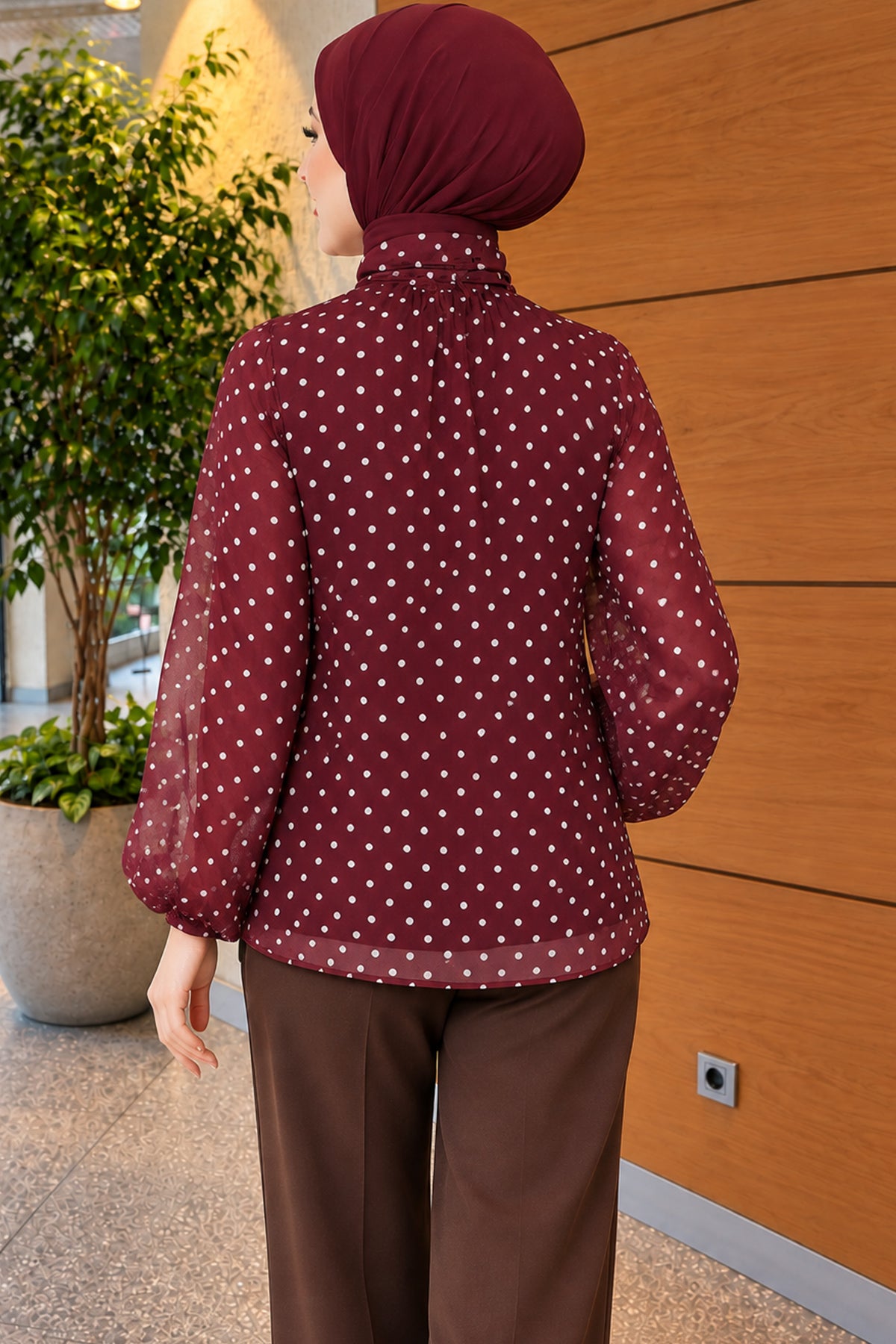 Chiffon Tunic with Polka Dot Collar Ties