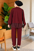 Hem Elastic Detail Two-Piece Set Burgundy