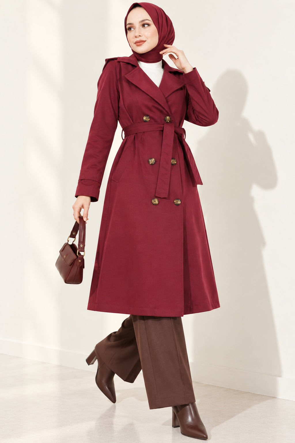Doublebreasted Collar Trench Coat with Epaulettes
