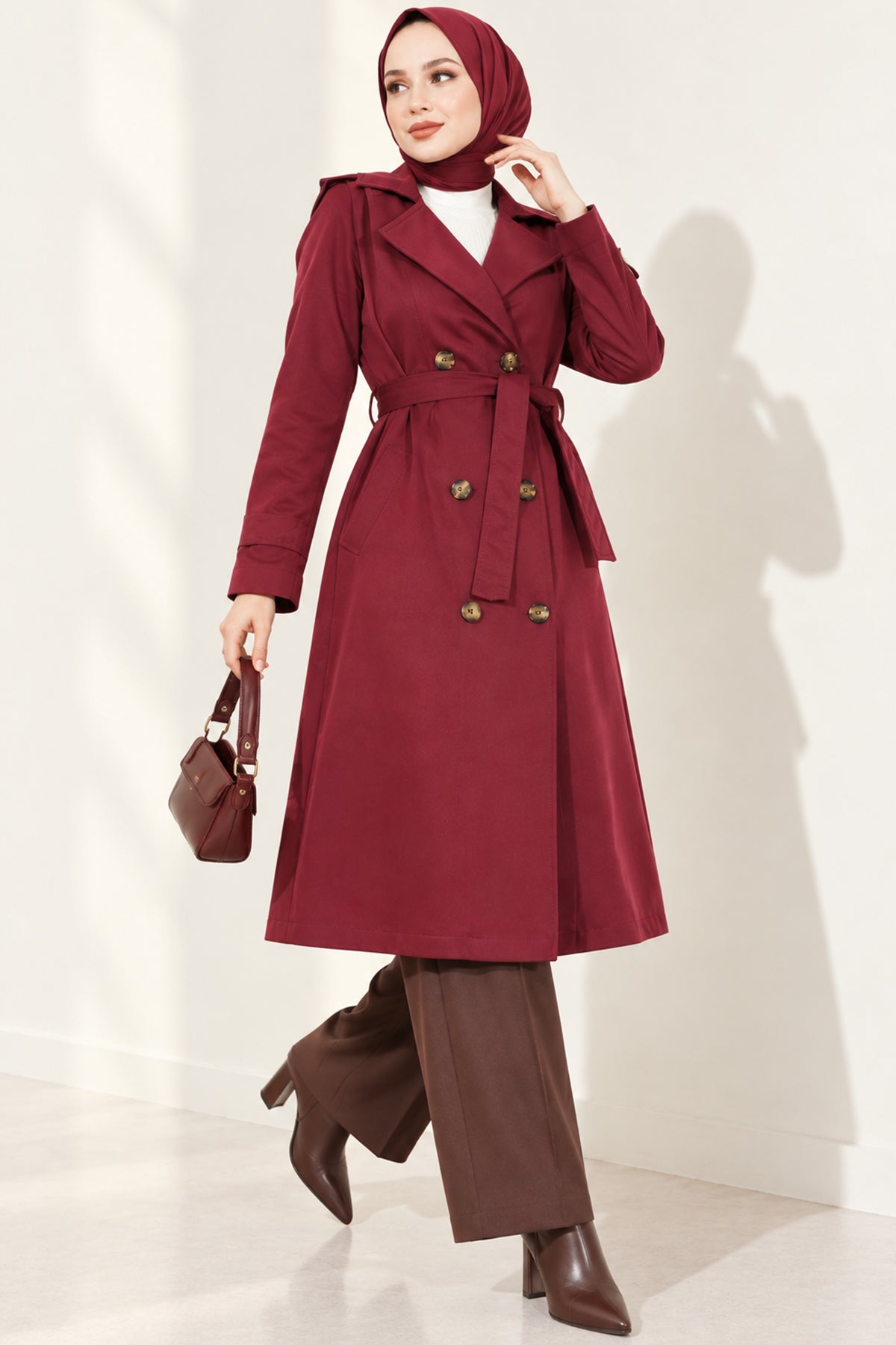 Doublebreasted Collar Trench Coat with Epaulettes