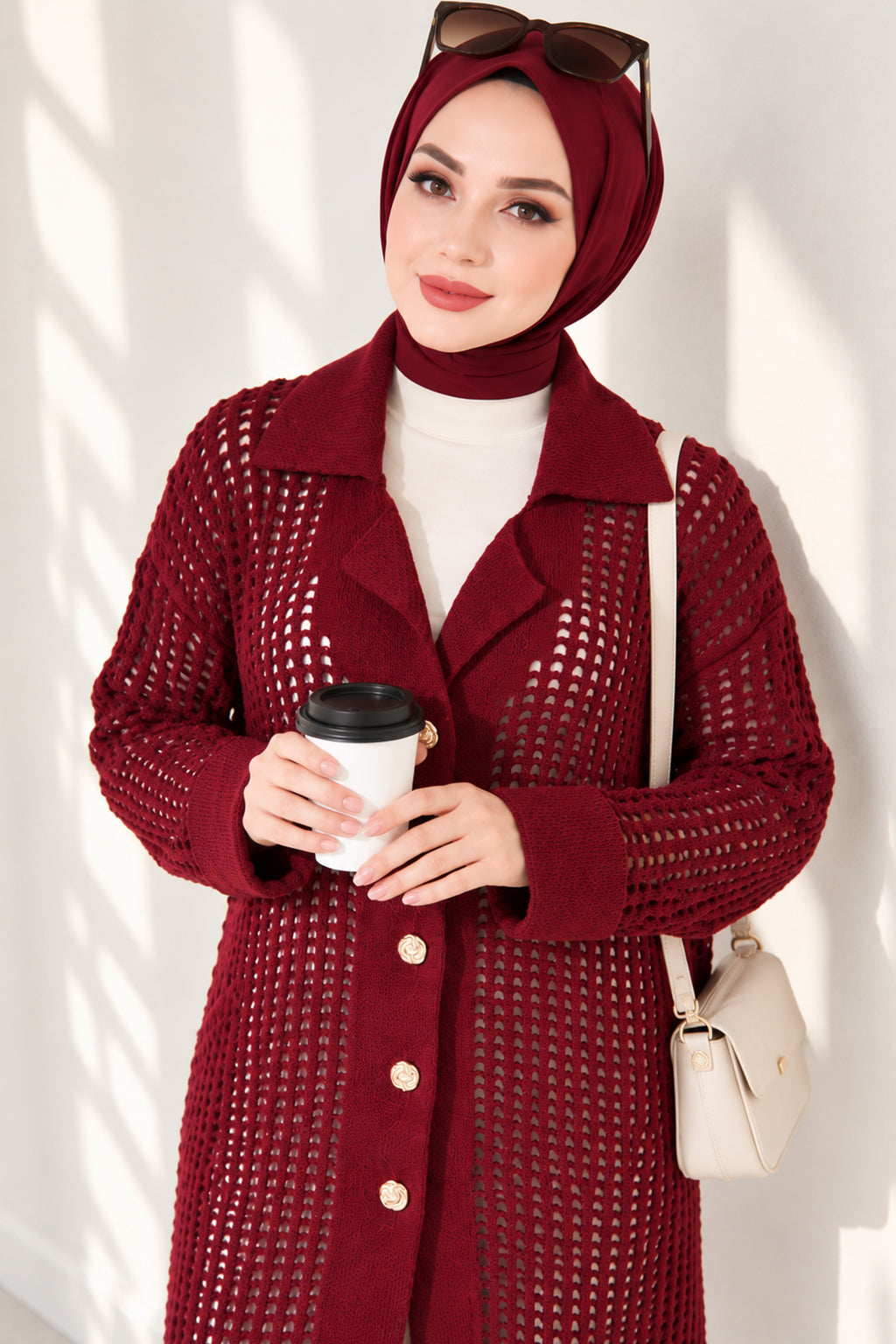 Openwork Button Detailed Knit Cardigan Beige