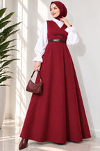 Vestido Jile con Cinturón y Cuello Cruzado Beige