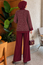 Buttoned Sequined Three-Piece Set Burgundy