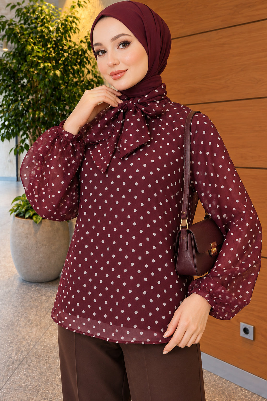 Chiffon Tunic with Polka Dot Collar Ties