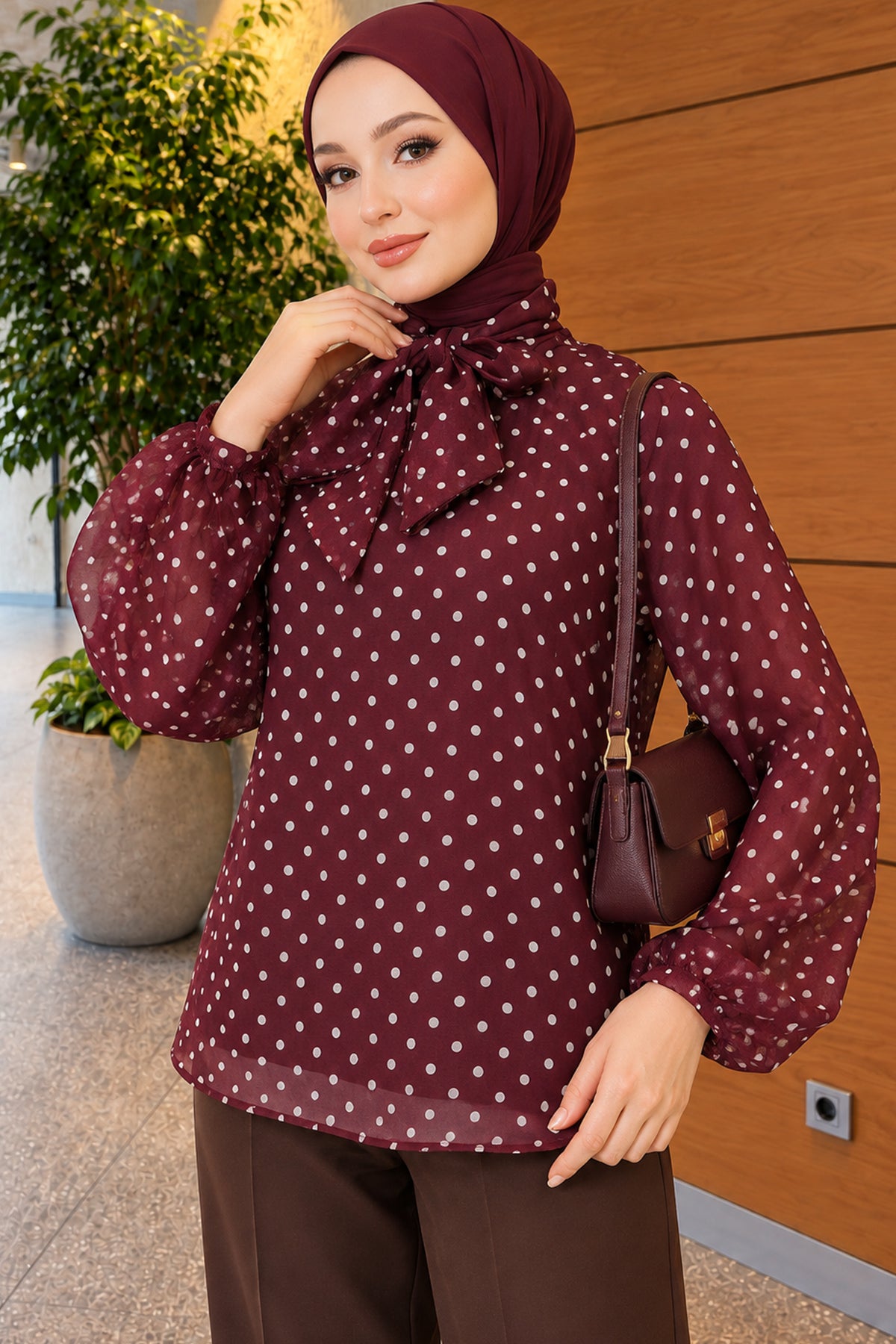 Chiffon Tunic with Polka Dot Collar Ties