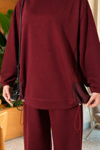 Hem Elastic Detail Two-Piece Set Burgundy