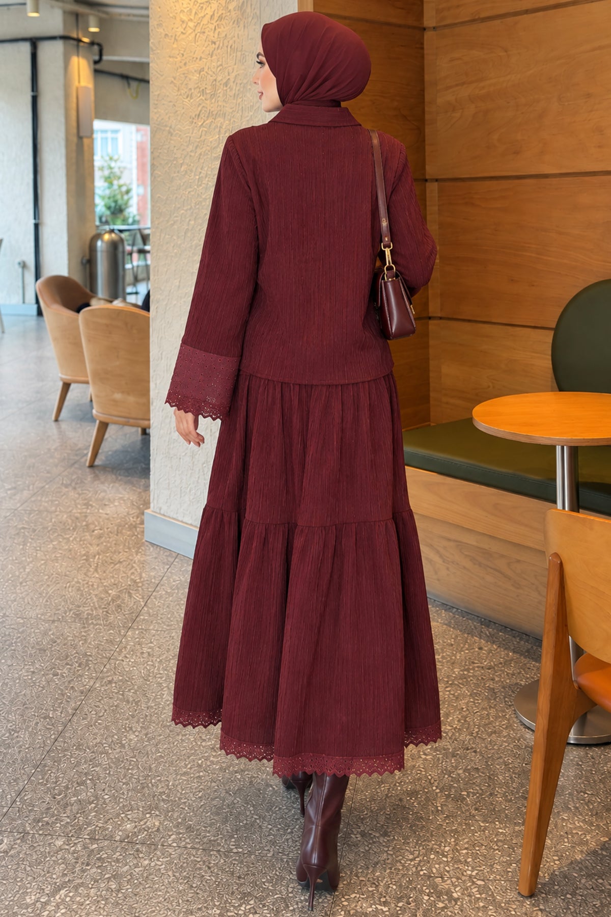 Crinkle Skirt Double Set with Pocket and Wrist Brodge