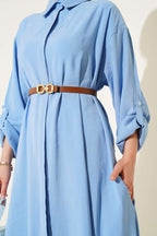 Basic Dress with Buttoned Belt at the Neck