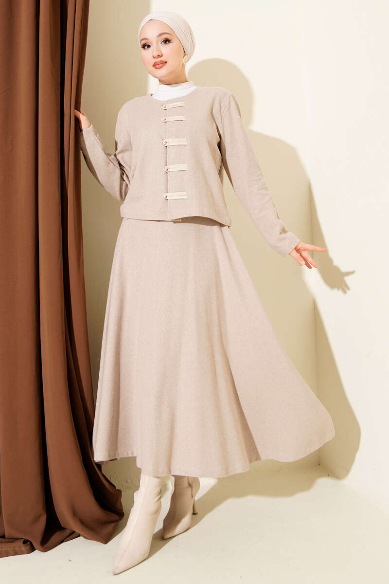 Brit Düğmeli Fitilli Kaşe Etekli İkili Takım Главное изображение товара