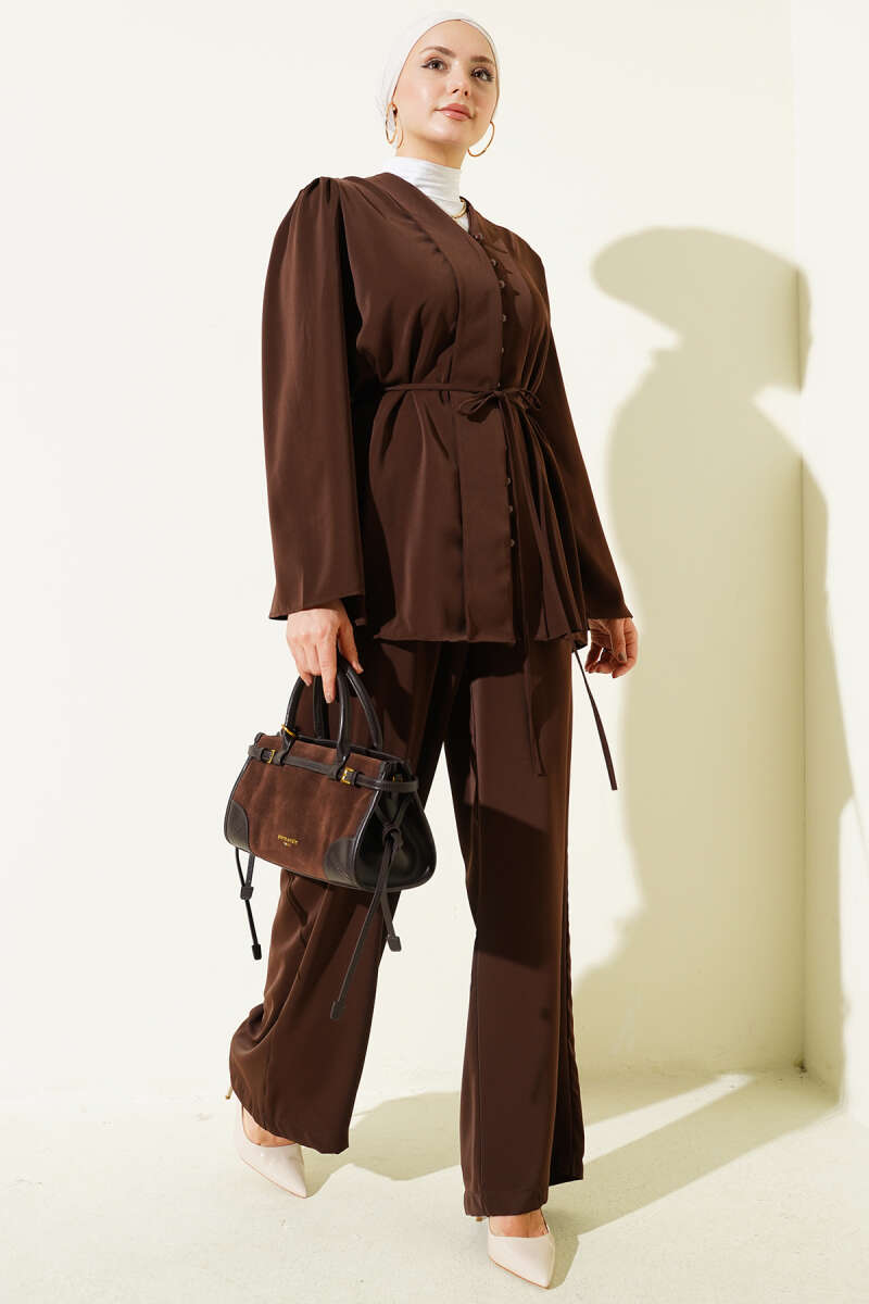 Brit Buttoned Rope Belted Tunic Double Set