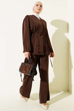 Brit Buttoned Rope Belted Tunic Double Set