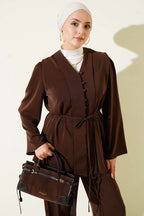 Brit Buttoned Rope Belted Tunic Double Set