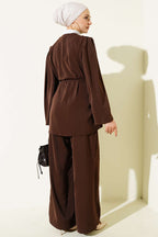 Brit Buttoned Rope Belted Tunic Double Set