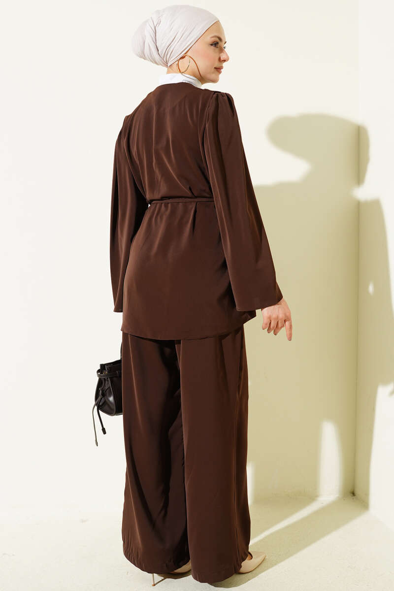 Brit Buttoned Rope Belted Tunic Double Set