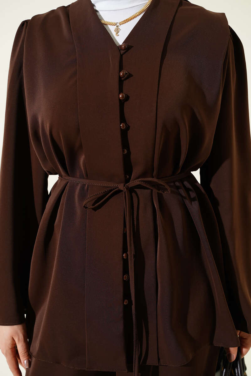 Brit Buttoned Rope Belted Tunic Double Set