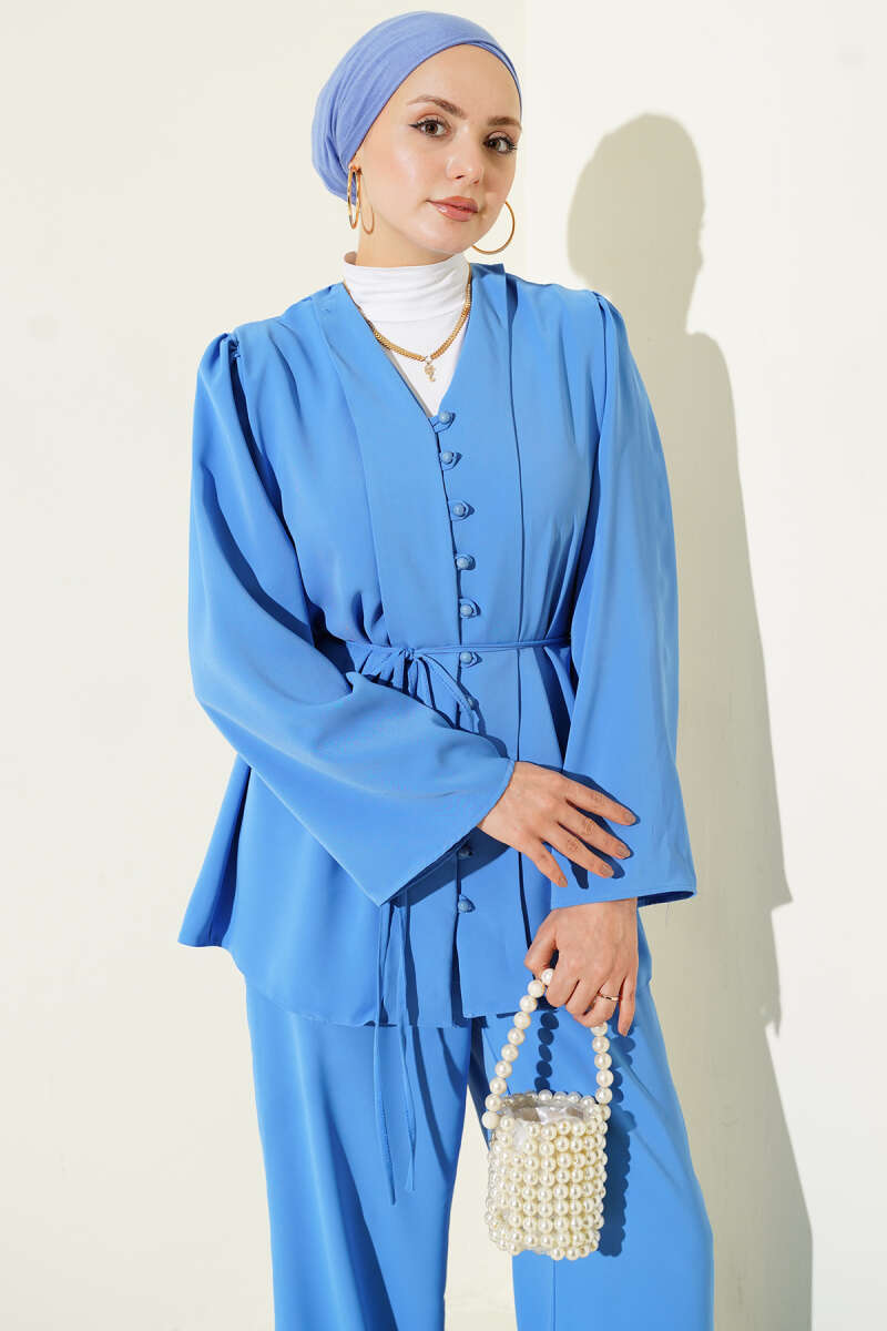 Brit Buttoned Rope Belted Tunic Double Set