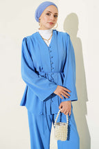Brit Buttoned Rope Belted Tunic Double Set