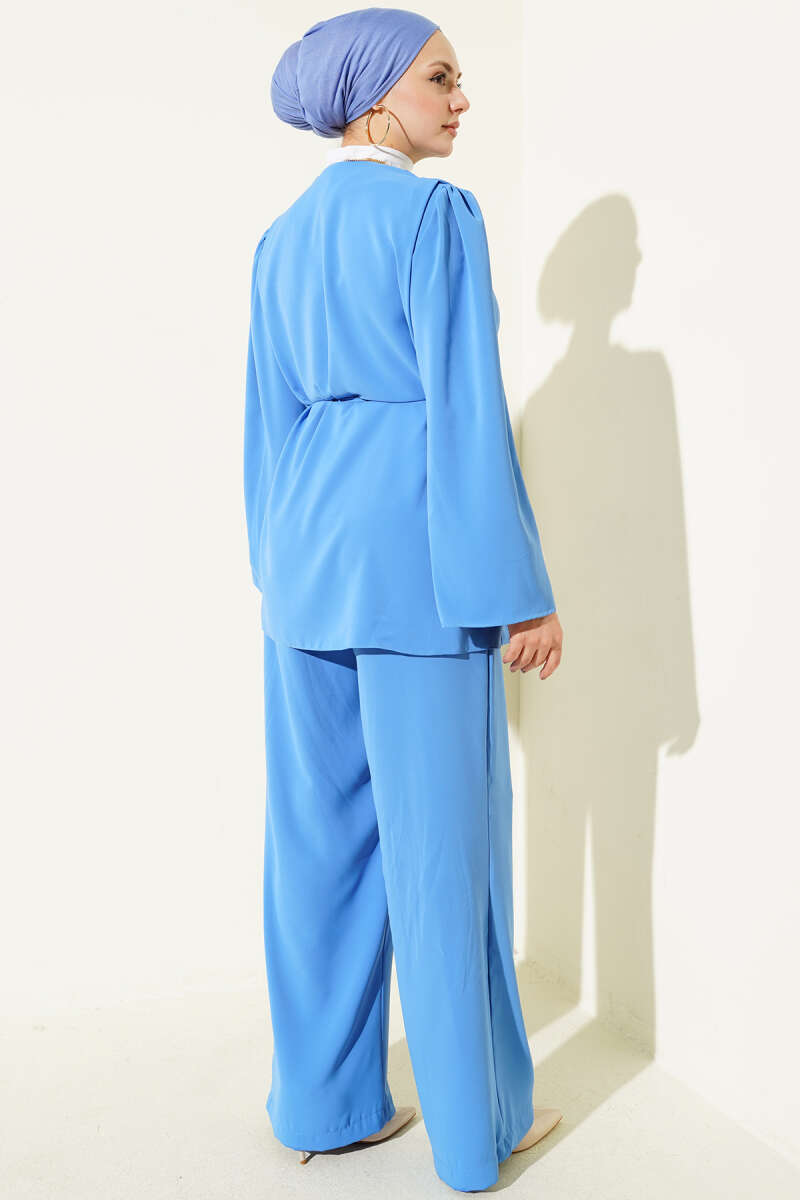 Brit Buttoned Rope Belted Tunic Double Set
