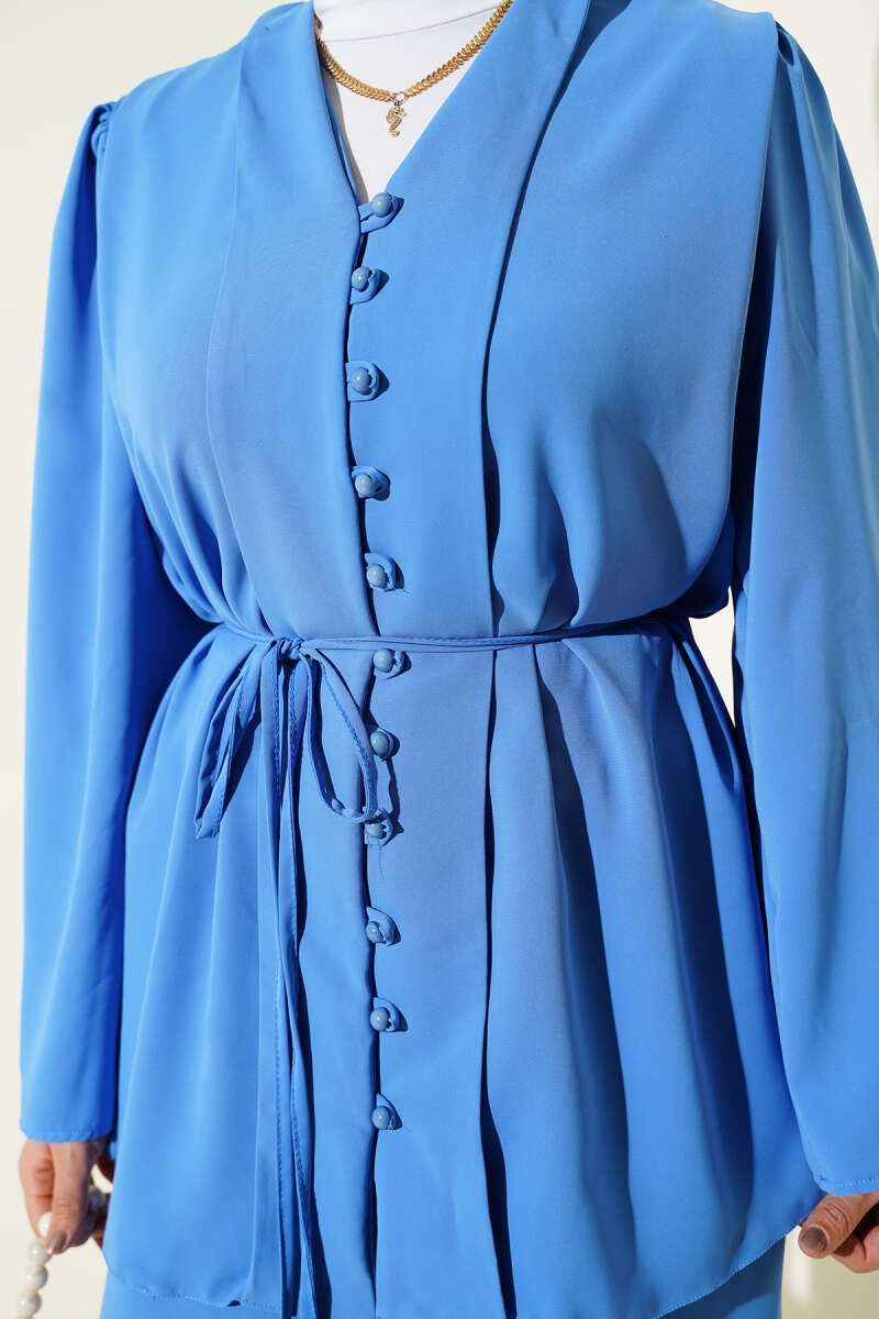 Brit Buttoned Rope Belted Tunic Double Set