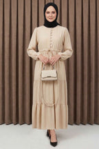 Brit Düğmeli Katlı Elbise