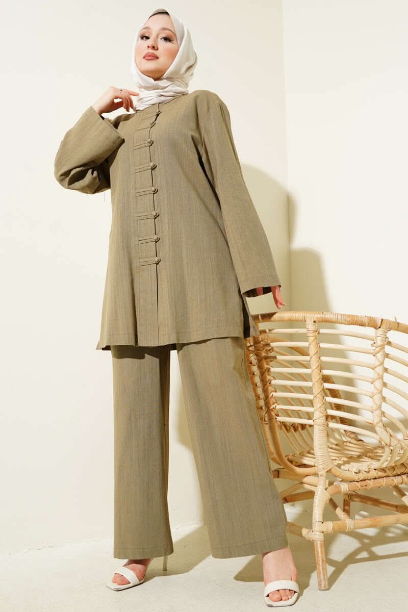 Brit Buttoned Linen Tunic Double Set