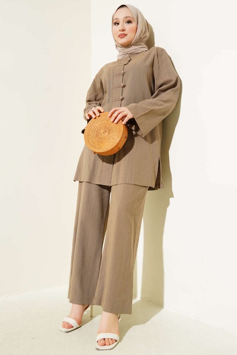 Brit Buttoned Linen Tunic Double Set