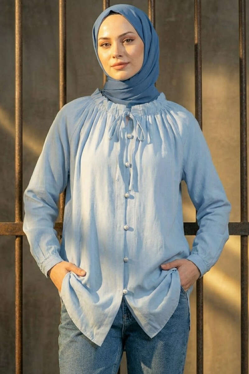 Brit Düğmeli Yaka Bağcıklı Tunik