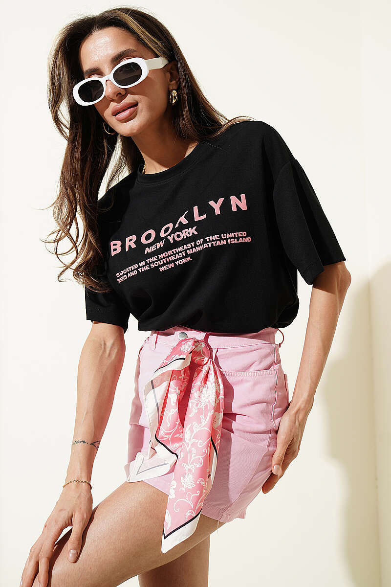 Brooklyn Baskılı Loyşa T-shirt Siyah